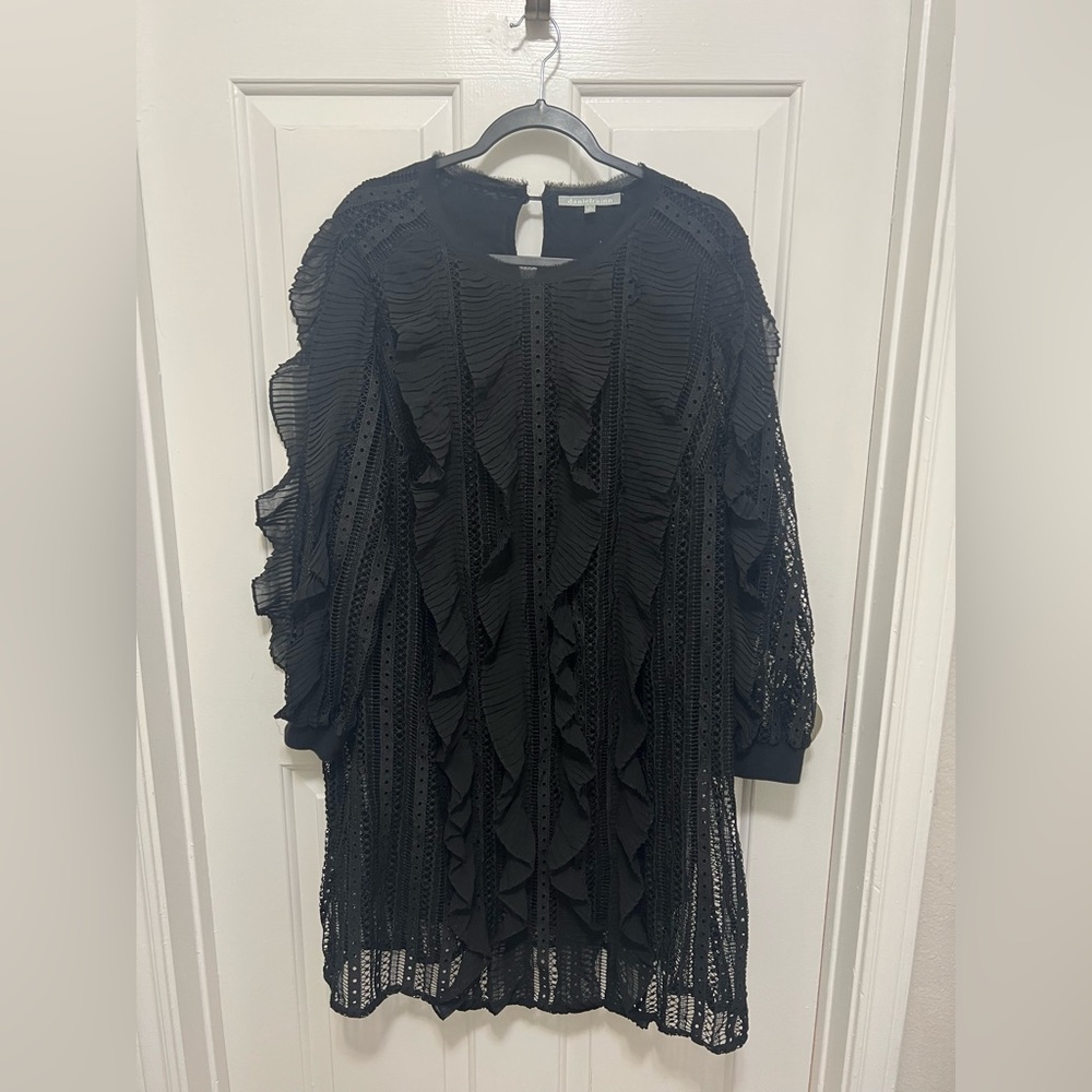 Daniel Rainn Dress Women 1X Black‎ Striped Shift Short Lined Long Sleeve (0441) - Picture 2 of 16